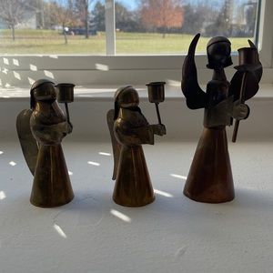 Vintage brass angel candlestick holders